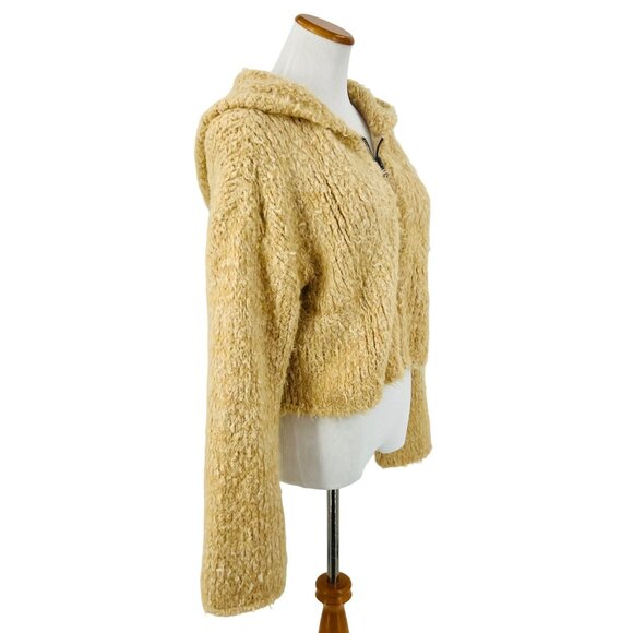 NWOT Free People Cream Beige Cropped Teddy Bear Boho Enchanted Hoodie Jacket - Picture 8 of 16